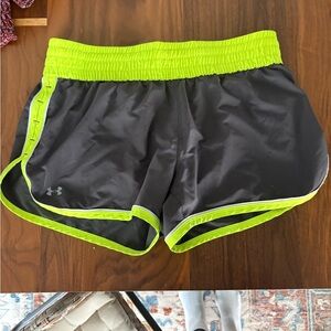 Under Armour Women's Black and Neon Green Athletic Shorts